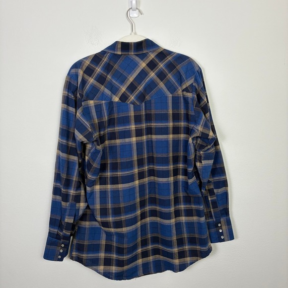 Ely Cattleman Blue Plaid Western Pearl Snap Shirt Men's Medium Cowboy Retro - Picture 5 of 8